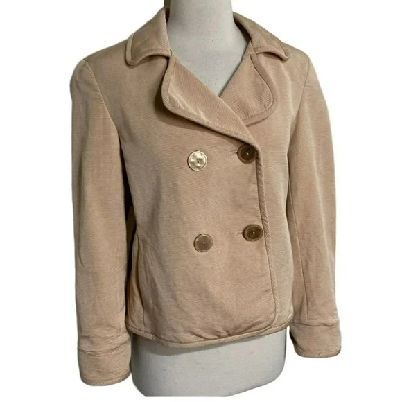 TALBOTS 14P blazer jacket tan textured double breasted cotton/silk blend Classy - Picture 3 of 7
